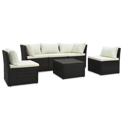Set de gradina/terasa, 4 canapele cu perne si 1 masa, vidaXL, Poliratan, 180 x 63 x 66 cm, Maro/Crem, impermeabil