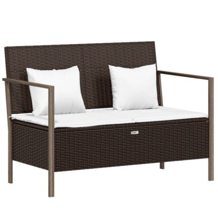 Banca de gradina cu 2 locuri vidaXL, cu perne, maro, poliratan, 112 x 59 x 82,5 cm, 12.6 Kg