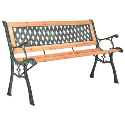 Banca de gradina 116 cm vidaXL, fonta si lemn masiv de brad, 11.4 kg