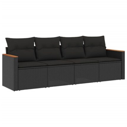 Set mobilier de gradina cu perne vidaXL, 4 piese, negru, poliratan, 22.5 kg