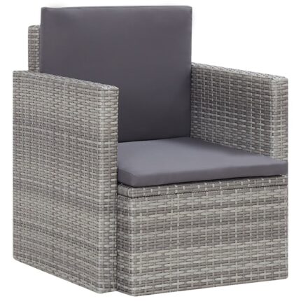 Scaun de gradina cu perne, vidaXL, Poliratan, 65 x 65 x 74 cm, Gri