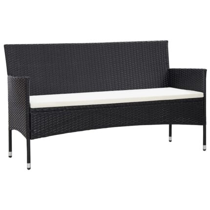 Canapea de gradina cu 3 locuri vidaXL, cu perne, negru, poliratan, 10.8 Kg