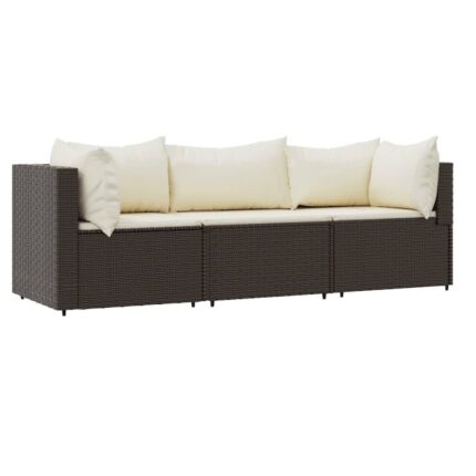 Set mobilier de gradina cu perne vidaXL, 3 piese, maro, poliratan, 63 x 63 x 57.5 cm, 20.69 kg