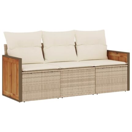 Set canapele de gradina vidaXL, 3 piese, cu perne, bej, poliratan, 24.98 Kg