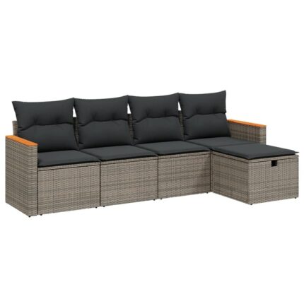 Set canapea de gradina cu perne vidaXL, 5 piese, gri, poliratan, 28.8 Kg, Rezistenta la raze UV