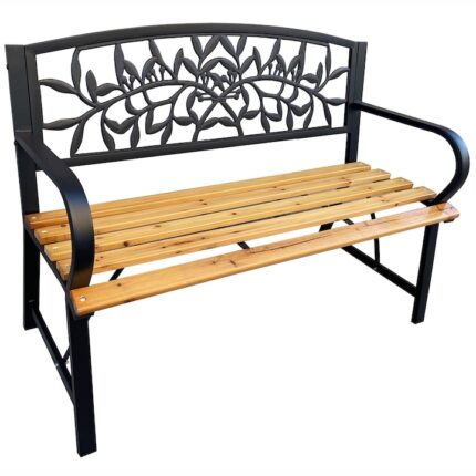 Banca de gradina REO, Akord Furniture Factory, Lemn/Otel, 118cm, Bej/Negru