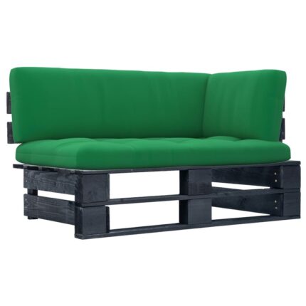 Canapea de colt din paleti vidaXL, Lemn, Negru, Perna cu verde, 15.15 kg