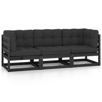 Canapea de gradina cu 3 locuri vidaXL, 70 x 70 x 67 cm, 37.9 kg, cu perne, lemn masiv de pin