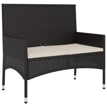 Banca de gradina cu 2 locuri, cu perne, negru, poliratan 319488