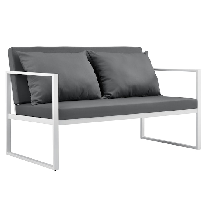 Canapea exterior, casa.pro, 70 x 114 x 60 cm, metal/poliester, alb/gri deschis