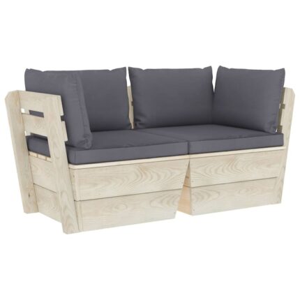 Canapea gradina din paleti vidaXL, 2 locuri, cu perne, lemn de molid, 60 x 60 x 65 cm, 21.9 kg 3063384