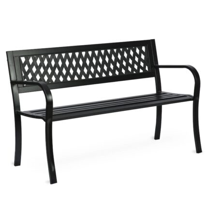 Banca de gradina cu spatar, lemn de plop, cadru otel, 125 x 77 x 49 cm, Sofotel Clover