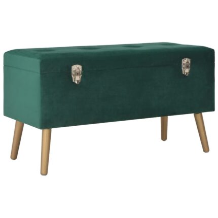 Banca cu un compartiment de depozitare vidaXL, verde, 80 cm, catifea, 8.2 kg