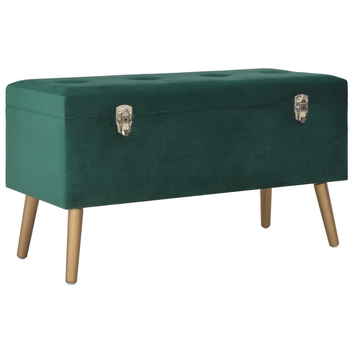 Banca cu un compartiment de depozitare vidaXL, verde, 80 cm, catifea, 8.2 kg
