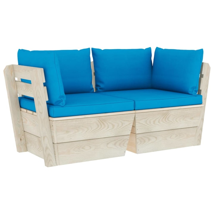Canapea gradina 2 locuri din paleti vidaXL, cu perne, lemn de molid, 60 x 60 x 65 cm, 21.9 kg 3063388