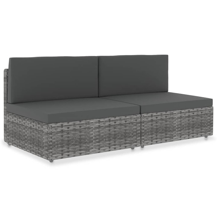 Canapea modulara cu 2 locuri vidaXL, gri, poliratan, 58.5 x 65.5 x 52 cm, 11.35 kg