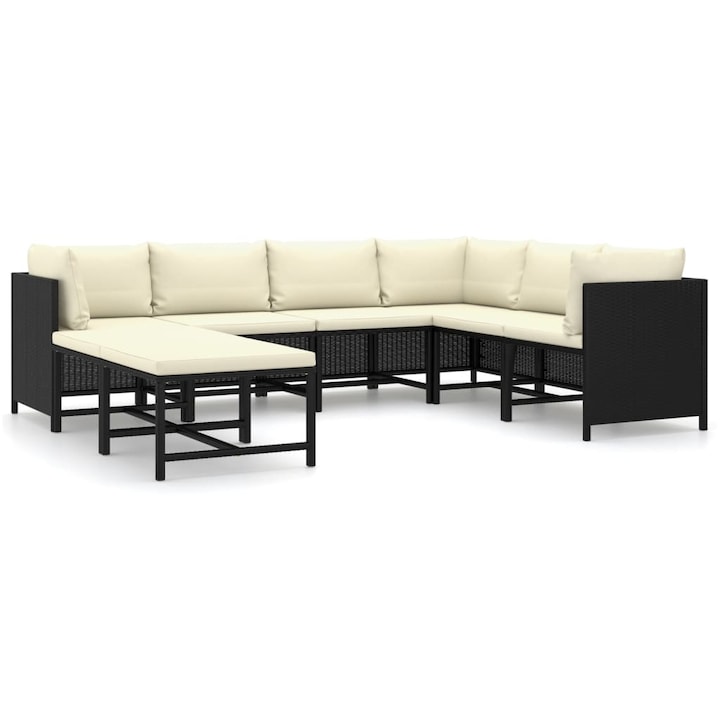 negru Set mobilier de gradina cu perne vidaXL, 8 piese, negru, poliratan, 60 x 60 x 60 cm, 44.7 kg