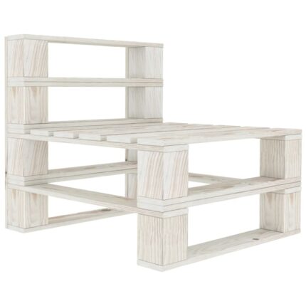 Canapea de gradina din paleti vidaXL, de mijloc, alb, lemn, 60 x 67.5 x 60.8 cm, 16.4 kg
