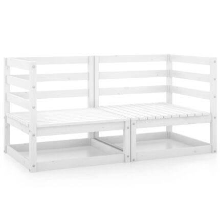Set canapele de colt pentru gradina vidaXL, 2 buc., alb, lemn masiv de pin, 70 x 70 x 67 cm, 19.58 kg