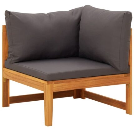Canapea de colt cu perne gri inchis vidaXL, lemn masiv acacia, 66 x 66 x 60 cm