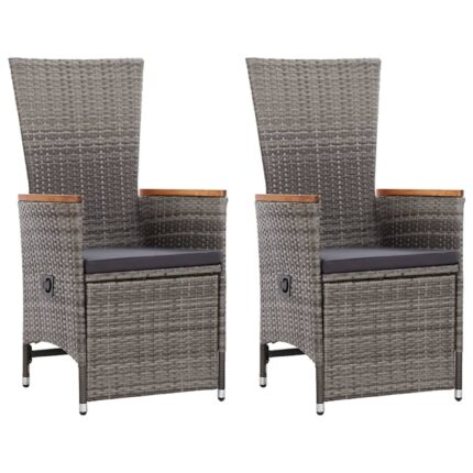 Set scaune de gradina rabatabile cu perne vidaXL, 2 buc., gri, poliratan, 58 x 62 x 108 cm, 21.1 kg