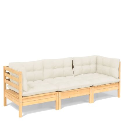 Canapea de gradina 3 locuri vidaXL, Lemn, Crem, 63,5 x 63,5 x 62,5 cm