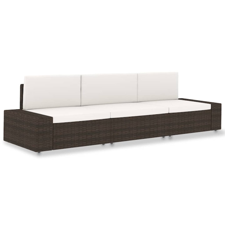Canapea modulara cu 3 locuri vidaXL, maro, poliratan, 58.5 x 65.5 x 52 cm, 20.45 kg
