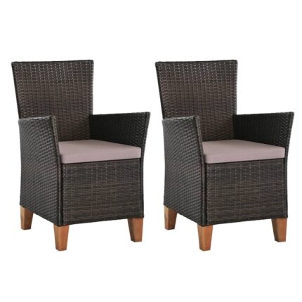 Set scaune de exterior cu perne vidaXL, 2 buc., maro, poliratan, 59 x 59 x 87.5 cm, 17 kg