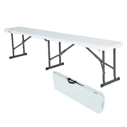 Banca de gradina si terasa, alba, metalica, pliabila, 182.8 x 42.1 x 29.2 cm