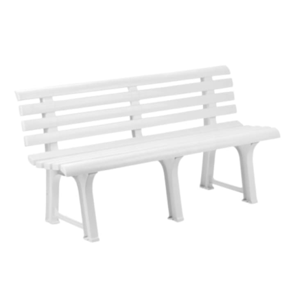 Banca de gradina DacEnergy©, fabricata din plastic, cu spatar, 145 x 49 x 74 cm, alba