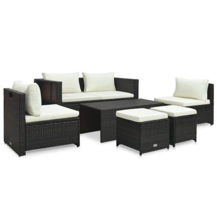 Set mobilier de gradina cu perne vidaXL, 6 piese, maro, poliratan, 138 x 73 x 62 cm, 43.95 kg