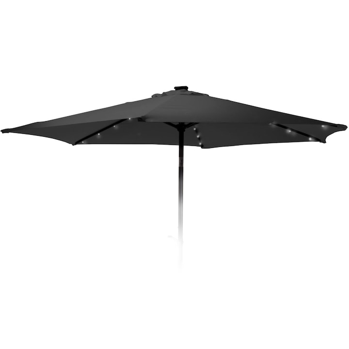 Umbrela gradina/terasa cu 24 leduri Ambiance, diametru 270 cm, poliester, panou solar alimentare leduri, actionare manuala, mecanism cu inclinare, protectie UV 30+, gri-antracit
