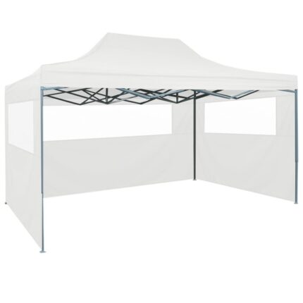 Pavilion cort de petrecere pliabil cu 3 pereti laterali vidaXL, Tesatura, 450 x 300 x 315 cm, Alb