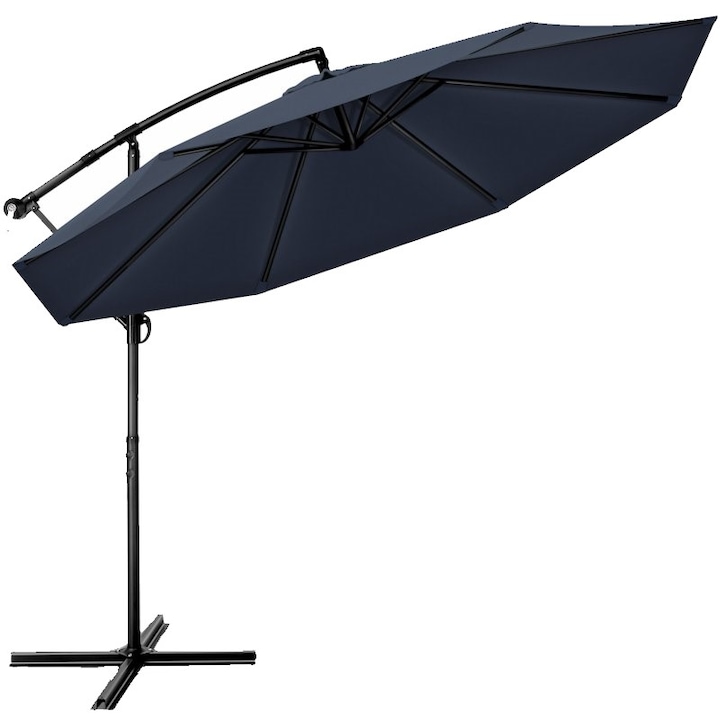 Umbrela terasa/gradina, protectie UV 50+, rezistent la intemperii/vant, acoperire hidrofuga, rotire la 360°, inclinatie reglabila, manivela practica, inaltime 240 cm x Ø 300 cm, albastru inchis