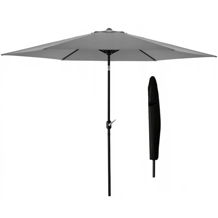 Umbrela terasa gradina, cu inclinare si husa, 300cm, Gri