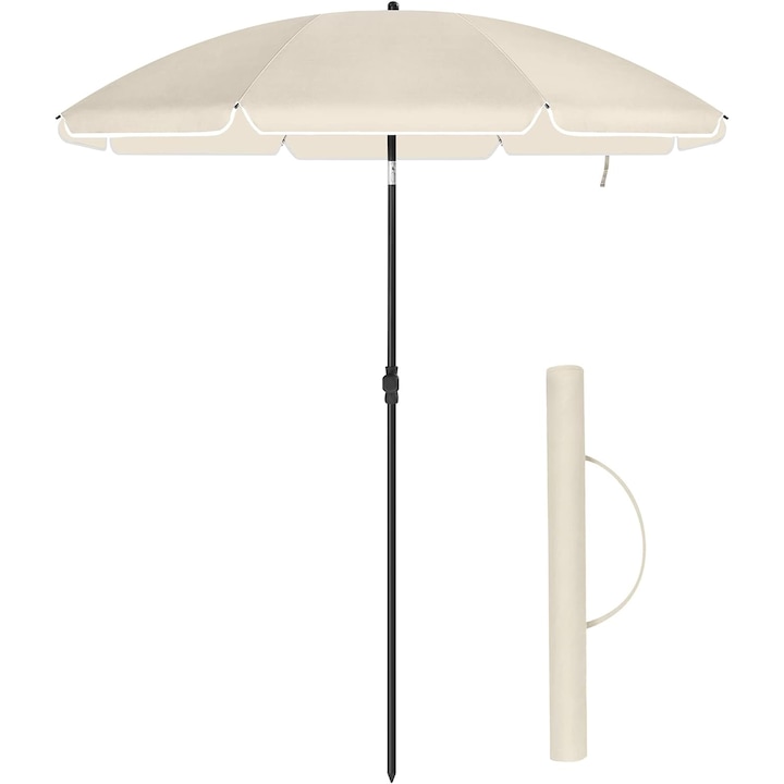 Umbrela terasa gradina sau plaja SONGMICS, cu inclinare, husa, diametru 160cm, bej