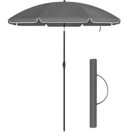 Umbrela terasa gradina sau plaja SONGMICS, cu inclinare, husa, diametru 200cm, gri