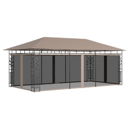 Pavilion cu plasa anti-tantari vidaXL, gri taupe, 6x3x2,73 m, 180 g/m², 43.38 kg