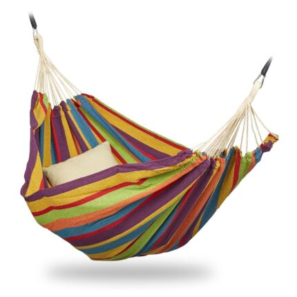Hamac bumbac XXL, pentru doua persoane, capacitate 300 kg, 2,5 x 150 x 250 cm, multicolor