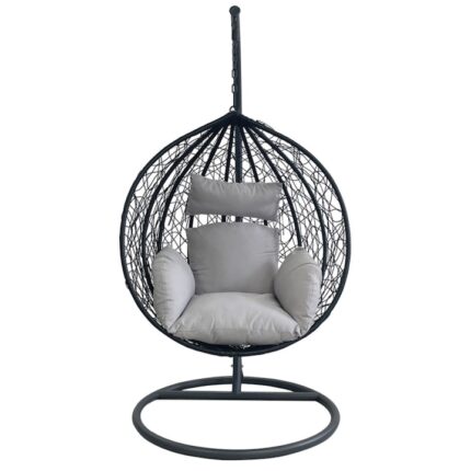 Scaun agatat California Black, Fotoliu suspendat de relaxare, Curte sau Living, confortabil si modern
