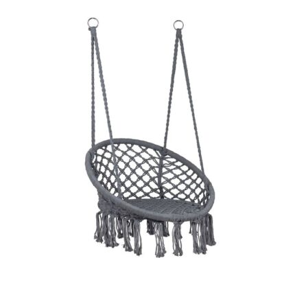 Scaun Modernhome, tip leagan, suspendat, pentru casa sau gradina, rotund, cu franjuri, capacitate 150kg, gri
