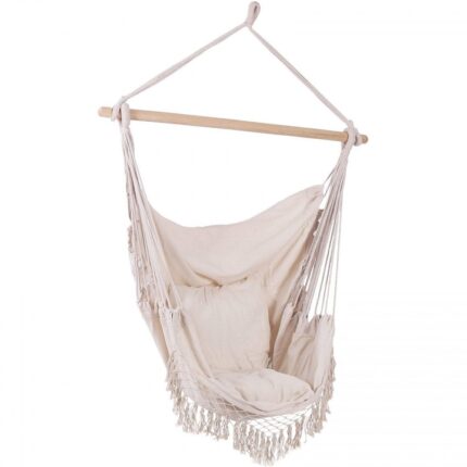 Leagan suspendat pentru interior/exterior, cu spatar si 2 perne, cuib de barza, Severno, Rio, Bej