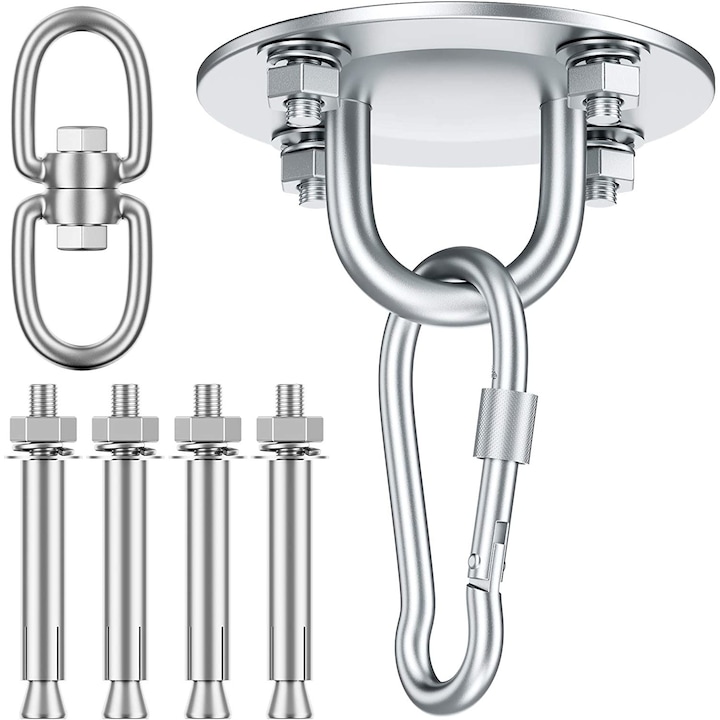 Carlig de tavan, Inox, Rotire 360°, Greutatea maxima suportata de 500kg, Argintiu