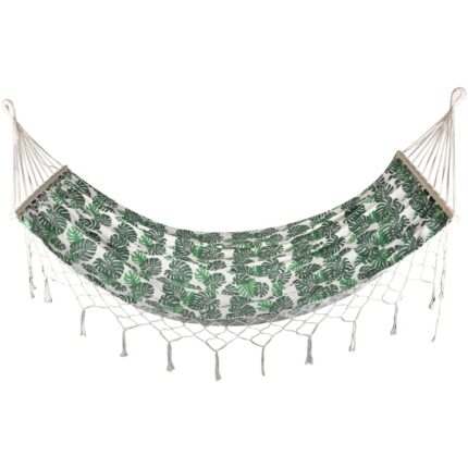 Hamac 1 persoana, Royokamp, Bumbac/Lemn, 200x100cm, Alb/Verde