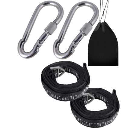 Kit de agatat hamac, Fit4Med, pana la 300 kg, 2x curea, 2x carlig de fixare, geanta, Negru