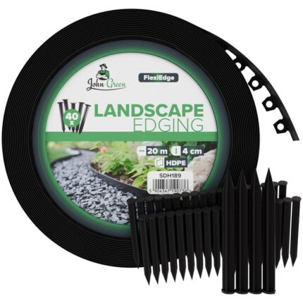 Set bordura gazon/60 ace, John Green, Polietilena, lungime totala 20 m, inaltime 4cm, robusta si flexibila, usor de asamblat, Negru