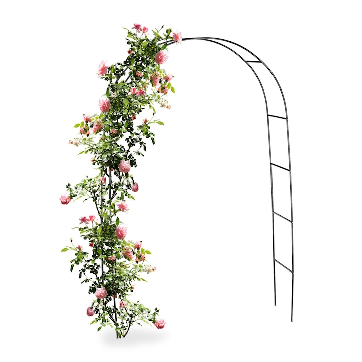 Arcada metalica de gradina pentru flori cataratoare, negru, 240x140x38 cm, RelaxDays