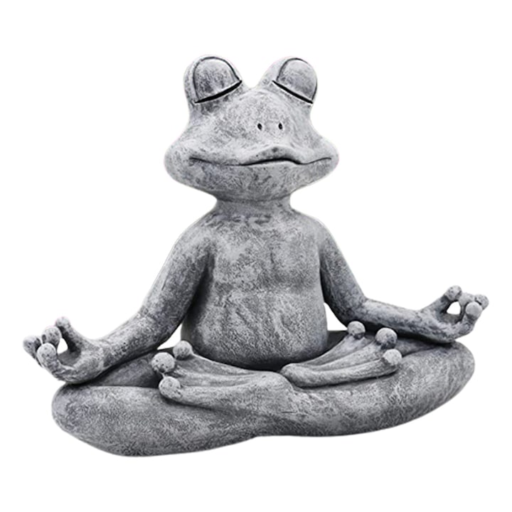 Statuie decorativa meditatie yoga, sundiguer, Forma broasca, 13/6/12cm, Creatoare, Material Rasina, Gri