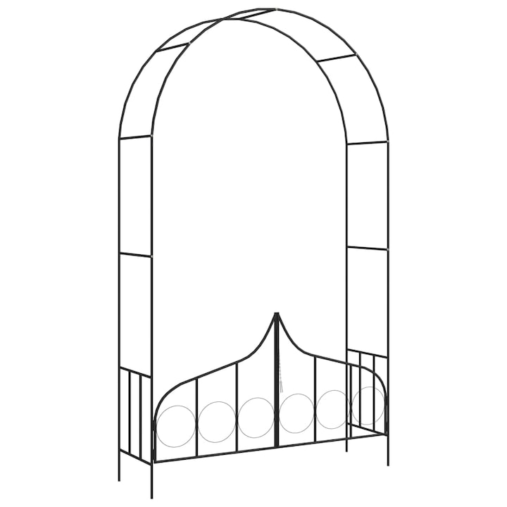 Arcada de gradina cu poarta, vidaXL, Fier, 138 x 40 x 238 cm, Negru
