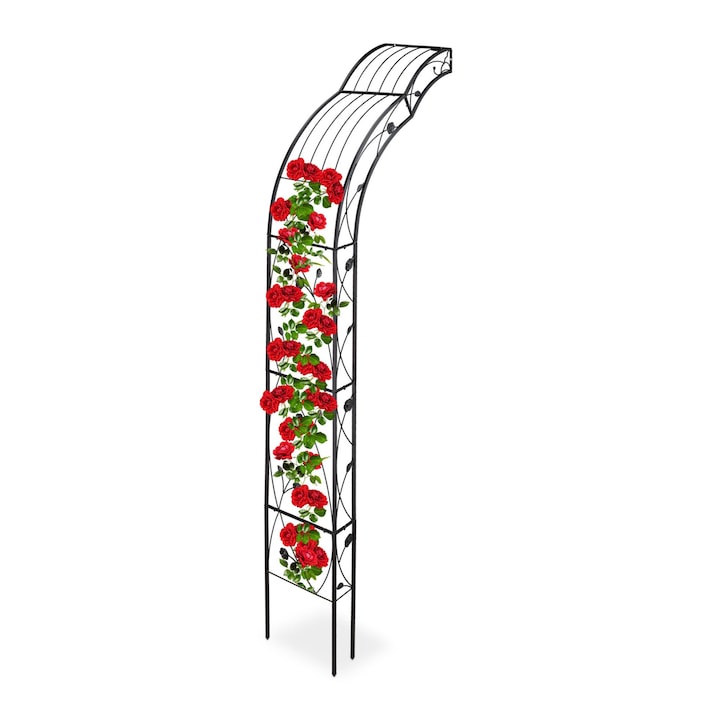 Arcada metalica de gradina pentru flori cataratoare, negru, dimensiuni 256 x 39 x 72 cm, Relaxdays